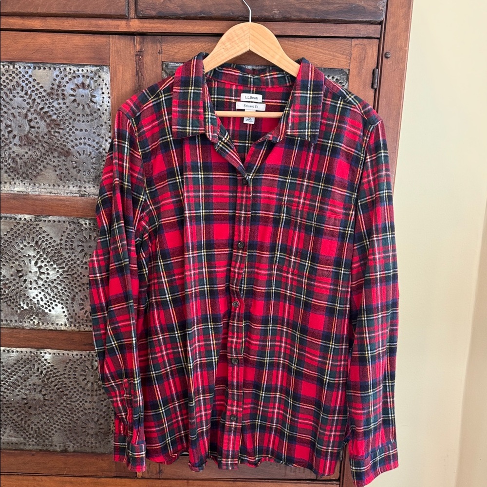 L.L. Bean Women's Tartan Plaid Flannel Button Down Shirt, Size 3X